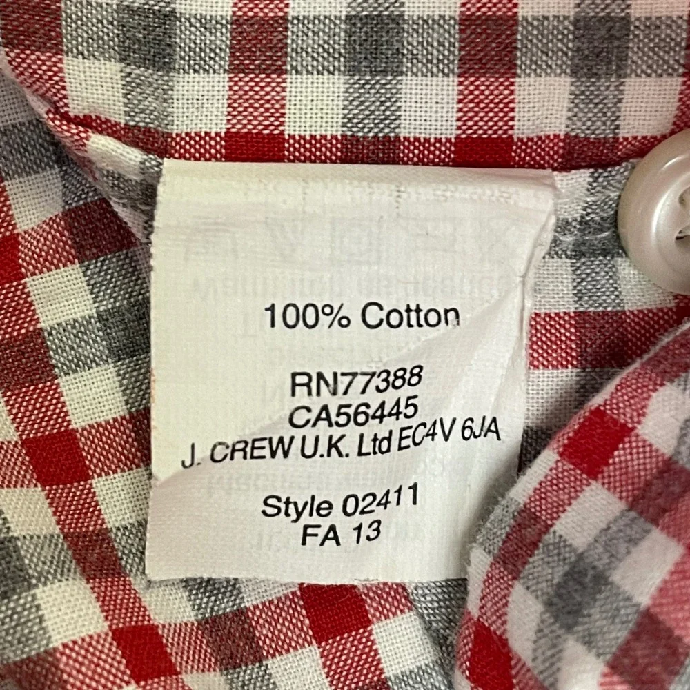J. Crew Mens‎ Button Down Shirt Checkered Plaid Long Sleeve Red Gray L